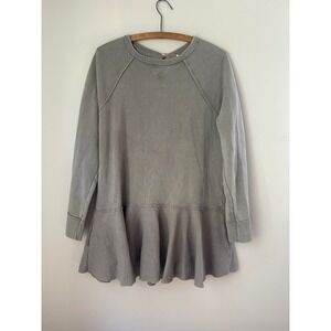 Free People Women's M Mineral Wash Gray Ruffle Hem Long Sleeve Mini Dress Boho